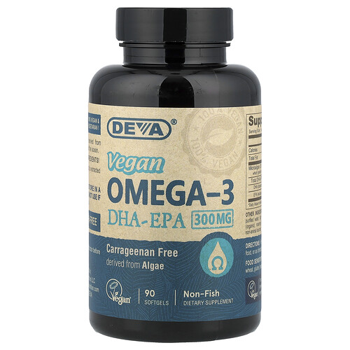 Deva, Vegansk Omega-3, DHA-EPA, 90 mjukgel