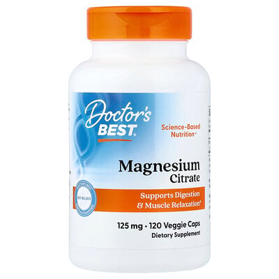 Doctor's Best, Magnesiumcitrat, 125 mg, 120 grönsakskapslar