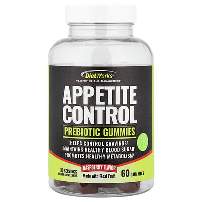 DietWorks, Aptitkontroll, Prebiotiska gummier, Hallon, 60 Gummies