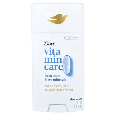 Dove, Vitamin Care+, Deodorantstift, Färskt linne och havsmineraler, 74 g