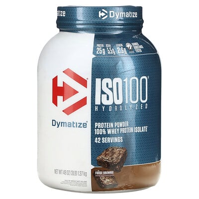 Dymatize, ISO100® Hydrolyserad, 100 % vassleproteinisolat, fudge brownie, 1,37 kg
