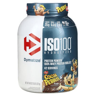 Dymatize, ISO100® hydrolyserat, 100 % vassleproteinisolat, kakaosten, 1,37 kg (3 lbs)