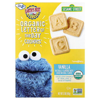 Earth's Best, Ekologiska Letter of the Day Cookies®, 2+ år, vanilj, 150 g