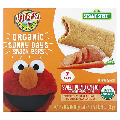 Earth's Best, Ekologiska Sunny Days snackbars, 2 år och uppåt, sötpotatis, morot, 7 barer, 0.67 oz (19 g) vardera