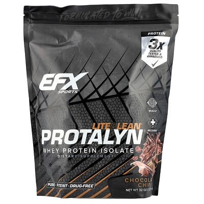 EFX Sports, Protalyn® Vassleproteinisolat, chokladbitar, 907 g