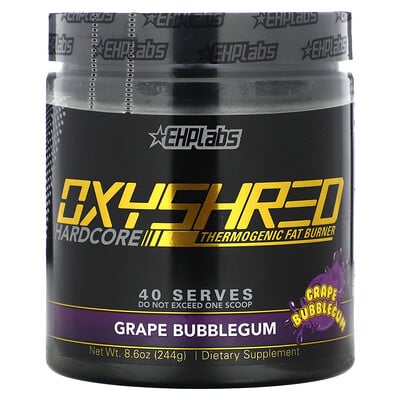 EHPlabs, OxyShred Hardcore, termogen fettförbrännare, druvtuggummi, 8.6 oz (244 g)