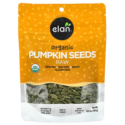 Elan, Ekologiska pumpafrön, råa, 6.5 oz (185 g)