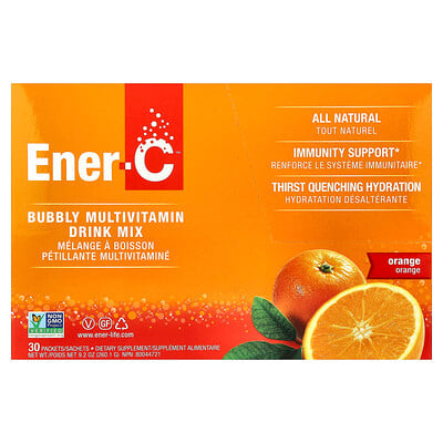 Ener-C, C-vitamin, multivitamindrycksblandning, apelsin, 1 000 mg, 30 paket, 0,3 oz (8,67 g) vardera
