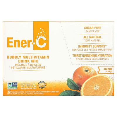 Ener-C, Bubbly Multivitamin Drink Mix, Sockerfri, Apelsin, 1,000 mg, 30 paket, 0.2 oz (5.35 g) Varje