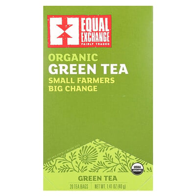 Equal Exchange, Ekologiskt grönt te, 20 tepåsar, 1.41 oz (40 g)