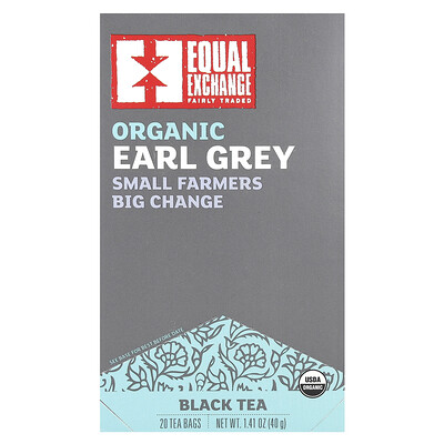 Equal Exchange, Ekologiskt Earl Grey, svart te, 20 tepåsar, 1.41 oz (40 g)