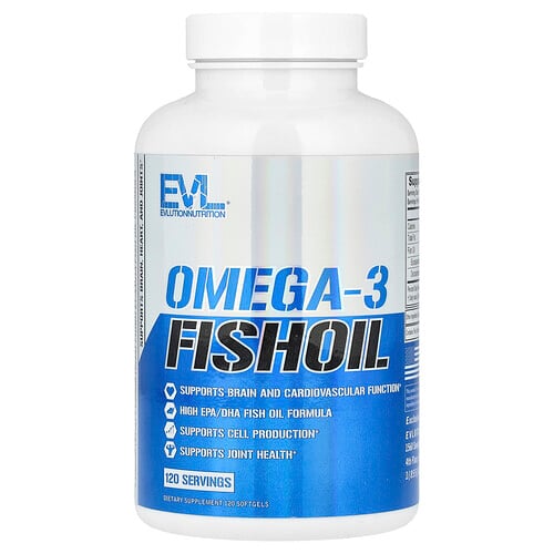 EVLution Nutrition, Omega-3 fiskolja, 1 000 mg, 120 mjukgelkapslar