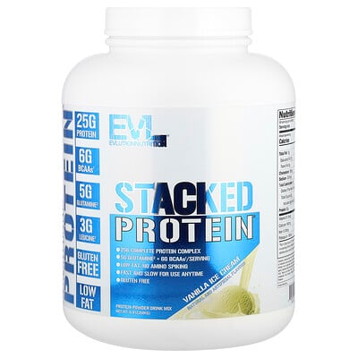 EVLution Nutrition, Staplat proteinpulver®, vaniljglass, 2 268 kg (5 lb)