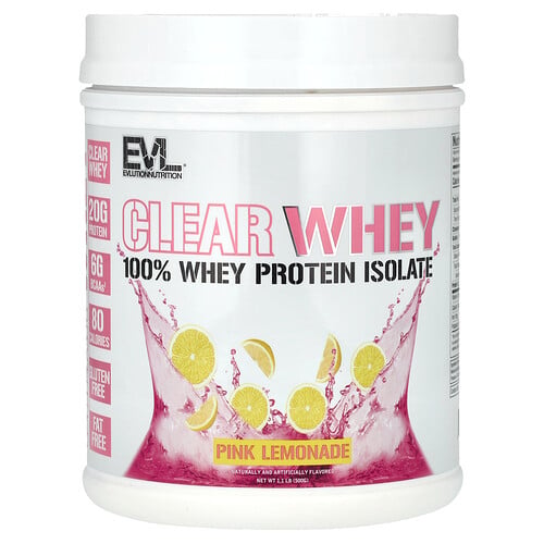 EVLution Nutrition, Clear Whey, 100 % vassleproteinisolat, rosa lemonad, 500 g
