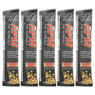 EVLution Nutrition, RPM Pre-Workout, Tropical Punch, 5 förpackningar, 0.27 oz (7.8 g) vardera