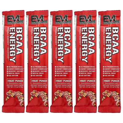 EVLution Nutrition, BCAA Energi®, Fruktstans, 5 paket, 0.3 oz (9.9 g) vardera