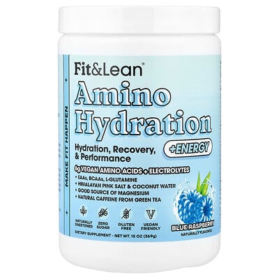 Fit & Lean, Amino Hydration + Energy, Blå Hallon, 369 g