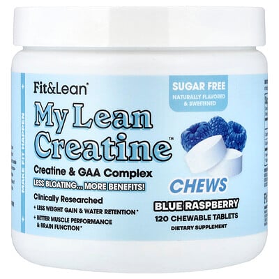 Fit & Lean, My Lean Creatine™ Chews, Blå hallon, 120 tuggtabletter