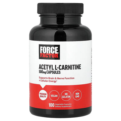 Force Factor, Acetyl L-karnitin, 500 mg, 100 vegetabiliska kapslar