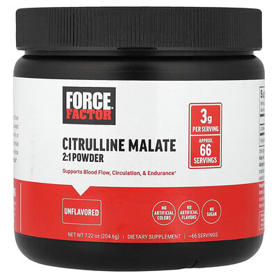 Force Factor, Citrullinmalat 2:1 pulver, utan smaksättning, 7.22 oz (204.6 g)