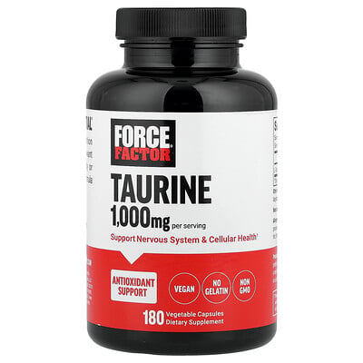 Force Factor, Taurin, 180 vegetabiliska kapslar (500 mg per kapsel)