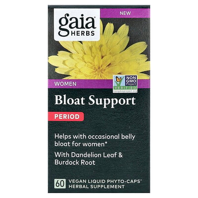 Gaia Herbs, Kvinnor, Stöd mot uppblåsthet, Mens, 60 veganska flytande fytokapslar®