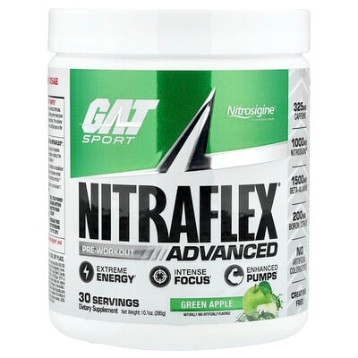 GAT, Sport, NITRAFLEX® Advanced, Pre-Workout, Grönt äpple, 10.1 oz (285 g)