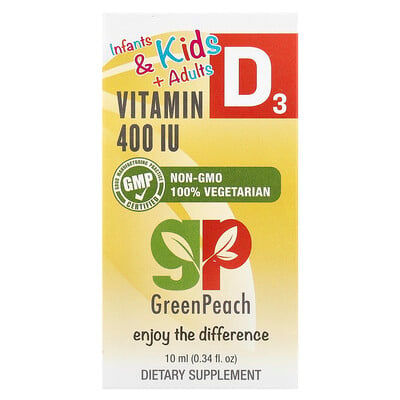 GreenPeach, Spädbarn och barn + vuxna, vitamin D3, 400 IE, 0,34 fl oz (10 ml)