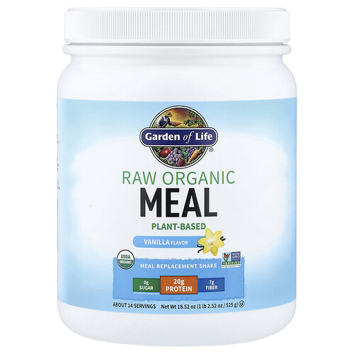Garden of Life, RAW ekologisk måltidsersättningsshake, vanilj, 525 g Garden of Life, RAW ekologisk måltidsersättningsshake, vanilj, 525 g