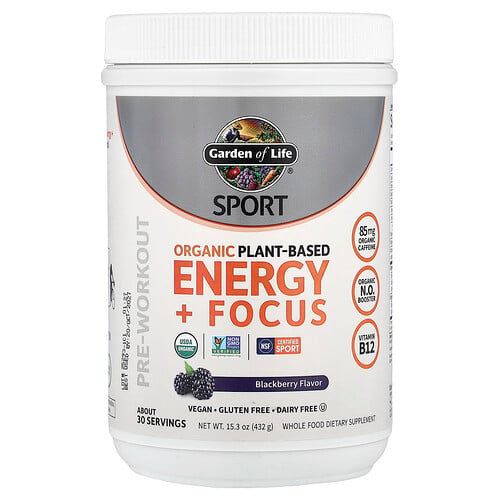 Garden of Life, Sport, ekologisk växtbaserad energi + fokus, björnbär, 432 g
