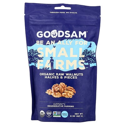 GoodSam, Ekologiska råa valnötter, halvor och bitar, 8 oz (227 g)