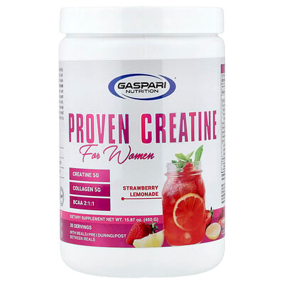 Gaspari Nutrition, Bevisat kreatin för kvinnor, jordgubbslemonad, 450 g