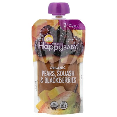 Happy Family Organics, Happy Baby®, Ekologisk Barnmat, 6+ månader, Päron, Squash & Björnbär, 4 oz (113 g)