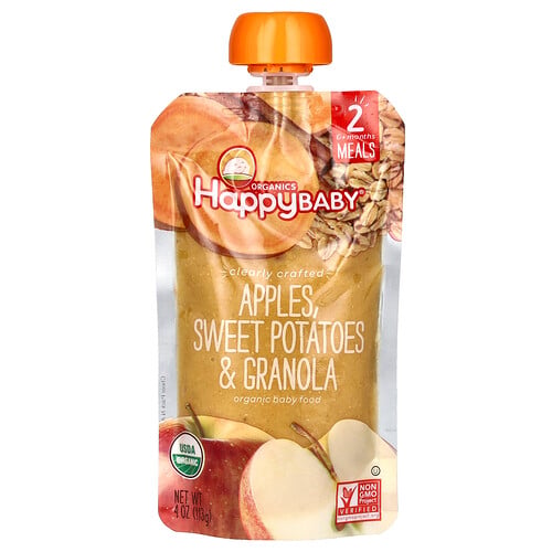 Happy Family Organics, Happy Baby, Ekologisk Barnmat, 6+ månader, Äpplen, Sötpotatis och Granola, 4 oz (113 g)