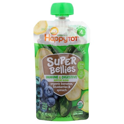 Happy Family Organics, Happy Tot®, Super Bellies™, För 2+ år, Ekologiska Bananer, Blåbär & Spenat, 4 oz (113 g)
