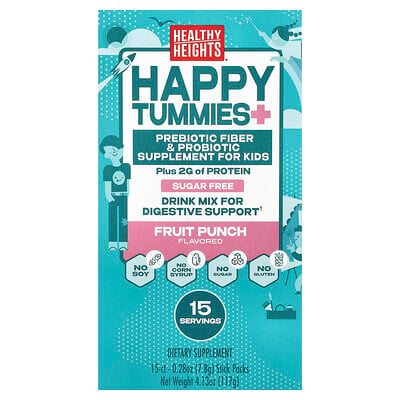 Healthy Heights, Happy Tummies, dryckesmix för matsmältningsstöd, för barn, fruktpunch, 15 stickförpackningar, 7,8 g styck