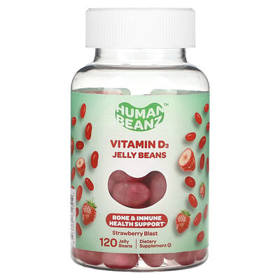 Human Beanz, Vitamin D3 Gelébönor, Strawberry Blast, 120 Gelébönor
