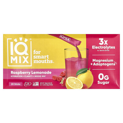 IQBAR, IQMIX®, Hydration + Clarity + Mood Mix, Hallonlemonad, 20 stickor, 8 g styck
