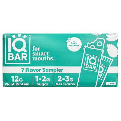 IQBAR, Växtproteinbar, provbitar med 7 smaker, 7 barer, 45 g styck