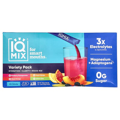 IQBAR, IQMIX,® Hydration + Clarity + Mood Mix, Variety Pack, 20 Sticks, 0.28 oz (8 g) Varje