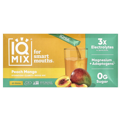 IQBAR, IQMIX®, Hydration + Clarity + Mood Mix, Persika Mango, 20 stickor, 8 g styck