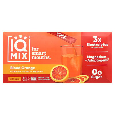 IQBAR, IQMIX®, Hydration + Clarity + Mood Mix, Blodapelsin, 20 stickor, 8 g styck