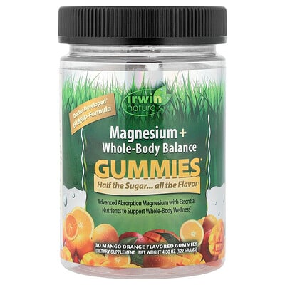 Irwin Naturals, Magnesium + Helkroppsbalans Gummies, Mango Apelsin, 30 gummies