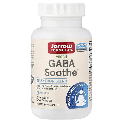Jarrow Formulas, Vegansk GABA Soothe®, 30 vegetariska kapslar Jarrow Formulas, Vegansk GABA Soothe®, 30 vegetariska kapslar