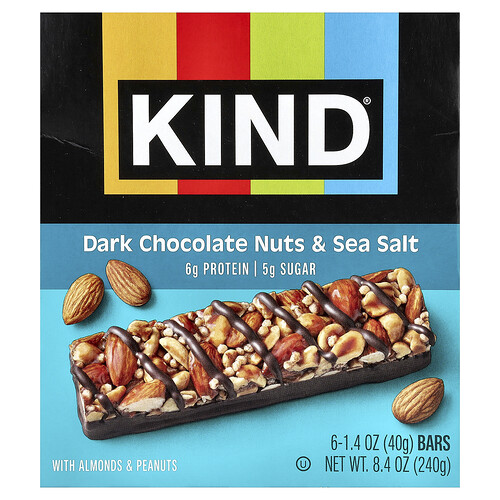 KIND Bars, Proteinbars, mörk choklad, nötter och havssalt, 6 barer, 40 g styck