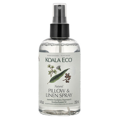 Koala Eco, Naturlig kudd- och linnespray, eterisk olja, australisk eukalyptus, pepparmynta och rosalina, 250 ml