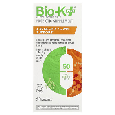 Bio-K+, Probiotiskt tillskott, avancerat tarmstöd, 20 kapslar