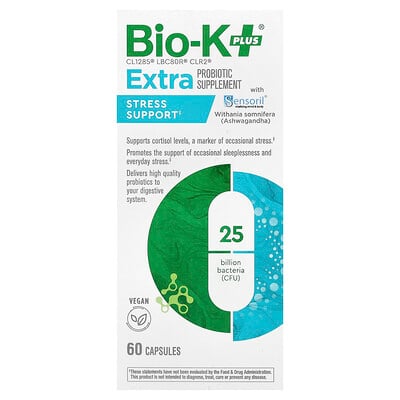 Bio-K+, Extra probiotiskt tillskott, stressstöd med Sensoril®, 60 kapslar