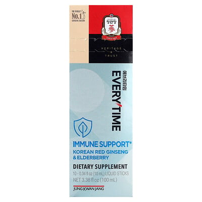 JungKwanJang, Varje gång, Immunstöd, Koreansk Röd Ginseng & Fläder, 10 Liquid Sticks, 0.34 fl oz (10 ml) Varje