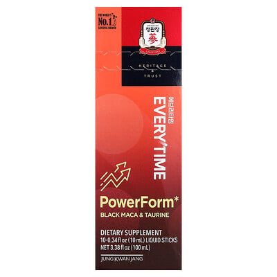 JungKwanJang, Everytime PowerForm, svart maca och taurin, 10 flytande stickor, 10 ml styck